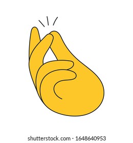 Easy or Ok sign, at the click of your fingers. Hand gesture with snapping fingers. Flat line yellow vector illustration on white.