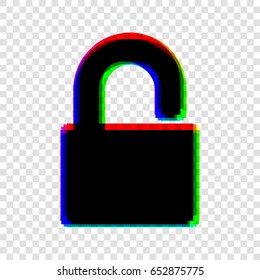 Easy open lock icon. Vector. Black icon with red-green-blue contours on transparent background.