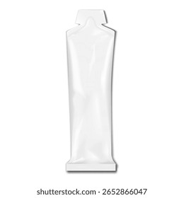 Pacote de pau aberto fácil. Modelo de vetor 3d realista. Embalagem em branco da bolsa longa com tampo entalhado rasgado. Maquete. Saco de plástico pequeno. Embalagem individual para dose única. Modelo para design