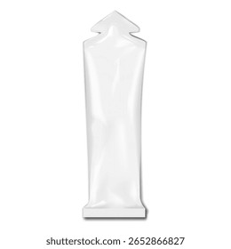 Pacote fácil de pau aberto. Modelo de vetor 3d realista. Embalagem em branco da bolsa da saqueta longa com parte superior do triângulo rasgante. Maquete. Saco de plástico pequeno. Embalagem de dose única. Modelo para design