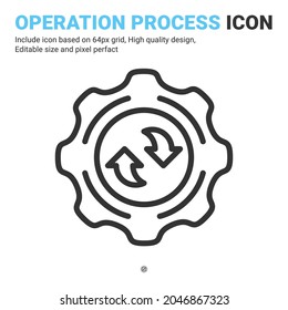 Easy operation process icon design outline style isolated on white background. Vector icon gearwheel, recycle or execute, gear, solution realization sign symbol concept for optimize, update and system