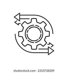 proceso de operación fácil con el volante de línea delgada. tendencia de contorno simple recicle moderno o ejecute el elemento de diseño gráfico de logotipo aislado en blanco. concepto de motor financiero o realización de soluciones