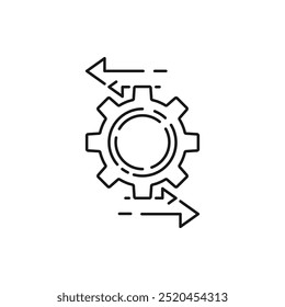 easy operation process with thin line gearwheel. outline trend modern simple recycle or execute logotype graphic design element isolated on white. concept of financial engine or solution realization