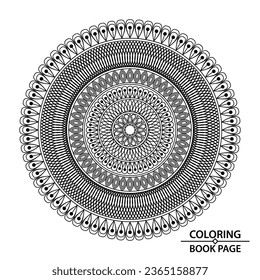 Easy Ornamental Mandala Design of Coloing Book Page for Adults. Easy Mandala Coloring Book Pages for Adults, Ability to Relax, Brain Experiences Give Relief.