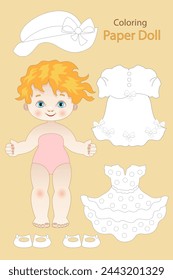 Easy to paint paper doll with clothes for little girls