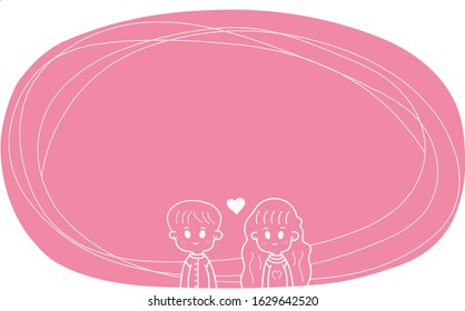 The easy painting "men and women" in pink oval frames. There is space to write a message. The Day of Love concept.