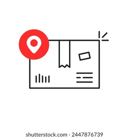 easy parcel delivery to correct address. simple linear label element for graphic design or internet website. cardboard pack for customer or client and order fast right deliver to office or home