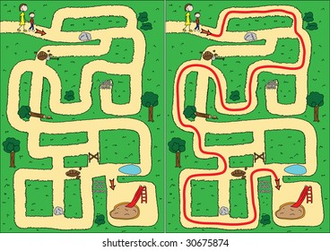 Easy Park Maze For Kids With Solution