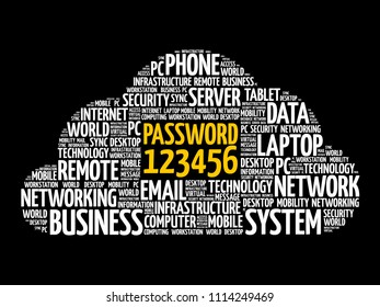 Easy Password 123456 word cloud collage, technology concept background