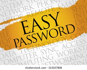 Easy Password typically refers to a password that is simple to remember or guess, word cloud concept background