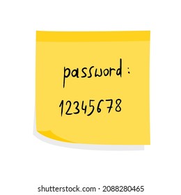 Contraseña fácil. Mensaje de nota pegajosa amarilla. Señal de papel.