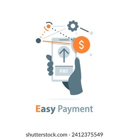 Easy payment method,Online shopping. Hands holding a mobile phone with an application. Payment through an online banking application or electronic wallet