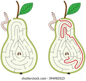 Easy pear maze for kids with a solution
