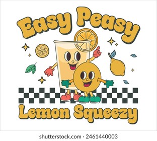 Easy peasy lemon squeezy Retro Groovy T-shirt, Summer T-shirt Design, Summer Vibes, Beach Quotes, Beach Vibes, Summer Quote, 70s Retro, Ocean, Vacation Quotes, Cut Files For Cricut and Silhouette