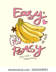 easy peasy slogan with banana and cute icons vector illustration