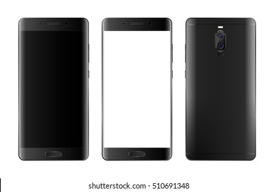 Easy to place into screen smartphone.  Front and back view of smartphone.  Cellphone vector illustration