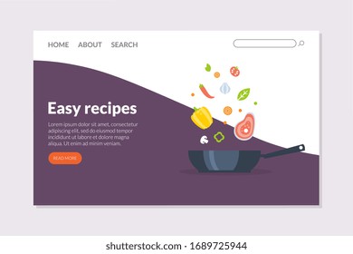 Easy Recipes Landing Page Template, Online Cooking Course, School Web Page, App, Website Vector Illustration