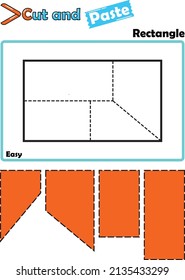 "Hoja de trabajo fácil Rectangle Puzzle" de cuatro piezas para niños pequeños o preescolares para ejercer habilidad de pensamiento, pensamiento lógico, reconocimiento de forma, geometría con ejercicio de habilidad motriz fina para cortar y pegar la imagen