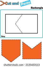 Easy "Rectangle Puzzle worksheet" two-piece for toddler or preschool to exercise thinking skill, logical think, shape recognition, geometry with fine motor skill exercise to cut and paste of image