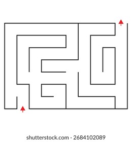 Easy rectangular maze puzzle, fun vector labyrinth game for children, black outline on white background, printable educational activity worksheet for preschool and school kids