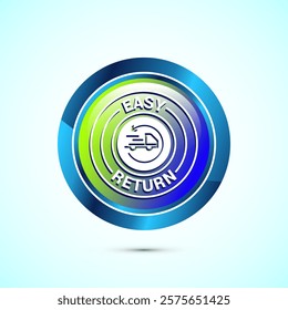 Easy return icon design illustration, Easy return label for product packaging. Glossy round button design