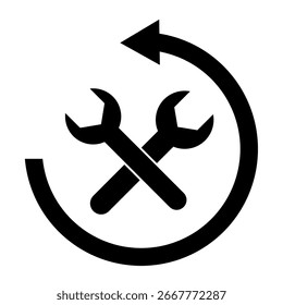 Easy return for service icon clip art with wrench element. Easy return for electronic or automotive black silhouette colour