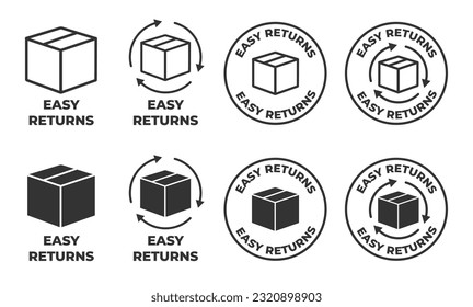 Easy returns icon set. ecommerce ordered product return guarantee vector icon set.