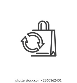 Easy returns line icon. Shopping bag with arrows linear style sign for mobile concept and web design. Exchange of goods outline vector icon. Symbol, logo illustration. Vector graphics