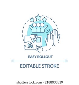 Easy rollout turquoise concept icon. Advertising coaching service abstract idea thin line illustration. Effective teamwork. Isolated outline drawing. Editable stroke. Arial, Myriad Pro-Bold fonts used