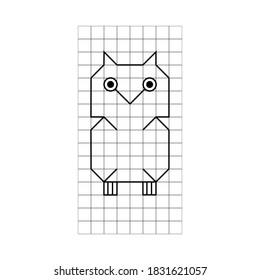 Easy scheme of an owl for sketching in the cells for kids
