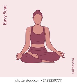 Easy Seat pose. Young woman practicing Yoga pose. Woman workout fitness, aerobic and exercise