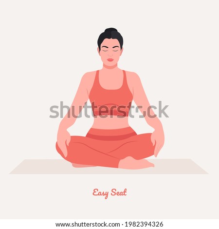 Easy Seat Yoga pose. Young woman practicing yoga  exercise. Woman workout fitness, aerobic and exercises. Vector Illustration.