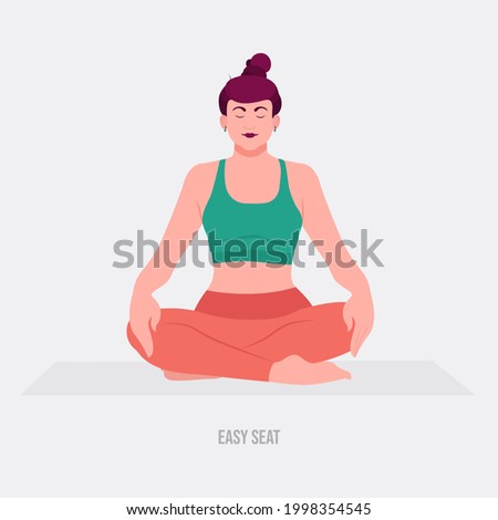 Easy Seat Yoga pose. Young woman practicing yoga  exercise. Woman workout fitness, aerobic and exercises. Vector Illustration.