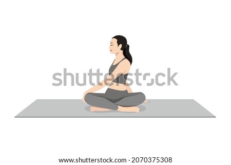 Similar – Image, Stock Photo Seated twist yoga posture by three women on the beach