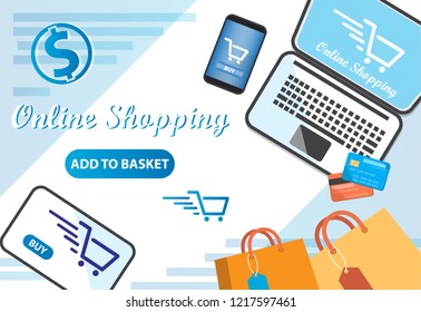 Easy to shopping online by computer or smart phone , Online shopping concept