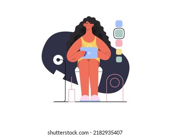Easy shopping - Online shopping and electronic commerce series - modern flat vector concept illustration of a woman in toilet shopping online. Promotion, discounts, sale and online orders concept