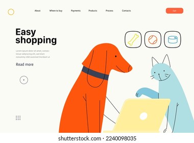 Easy shopping - Online shopping and electronic commerce series - modern flat vector concept illustration of pets doing an order online on laptop. Promotion, discounts, sale and online orders concept