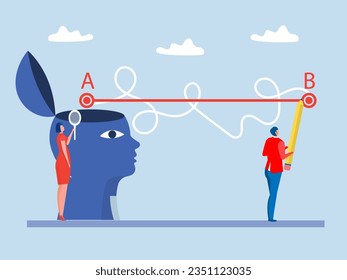Easy or shortcut way concept Businessman holding pen in hand leads a drawing line from point A to point B for Easy or shortcut way to win business success  achievement of goals,vector