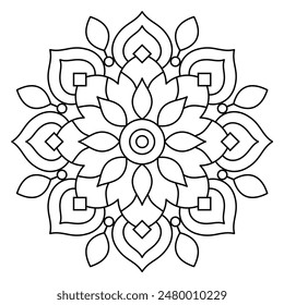 easy and simple floral mandala design for coloring book, tattoo and henna design, creative mandala art
