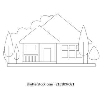 Easy Simple house Coloring page. modern House line art design. line art 
