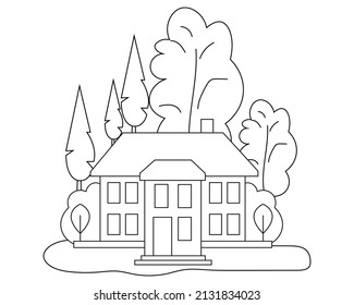 Easy Simple house Coloring page. modern House line art design. line art 