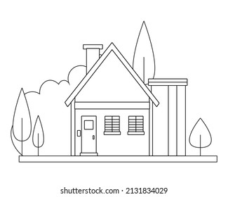Easy Simple house Coloring page. modern House line art design. line art 