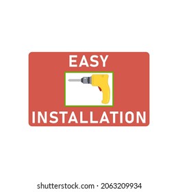 Easy simple installation icon with power drill symbol. Isolated vector clipart and sign. Design template for website elements, sticker, tag and other use.