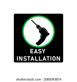 Easy simple installation icon with power drill symbol in circle. Round and square shape. Isolated vector illustration, clipart, sign. Design template for website elements, sticker, tag and other use.