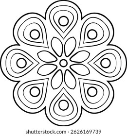 Contorno de círculo preto e branco Mandala fácil e simples - Mandala colorir páginas para adultos e crianças Mandalas simples arte vetor linha arte