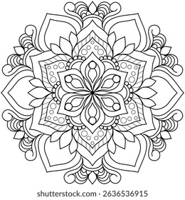 easy and simple Mandala coloring book,vector illustration, Line Drawing 
