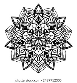 Einfache und einfache Mandala-Farbseiten-Vektorgrafik auf weißem Hintergrund, Ethnic, Tattoo, Yoga-Logo-Design