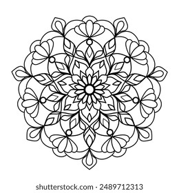 Easy and simple Mandala coloring pages vector on white background, Ethnic, tattoo, yoga logo design