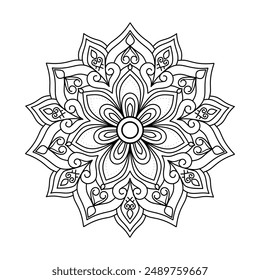 Easy and simple mandala coloring pages, coloring book, decorative circle ornament in ethnic oriental style, white background