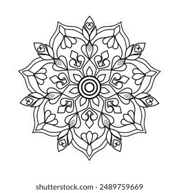 Fácil y simple mandala para colorear páginas, libro para colorear, adorno de círculo decorativo en estilo étnico oriental, fondo blanco